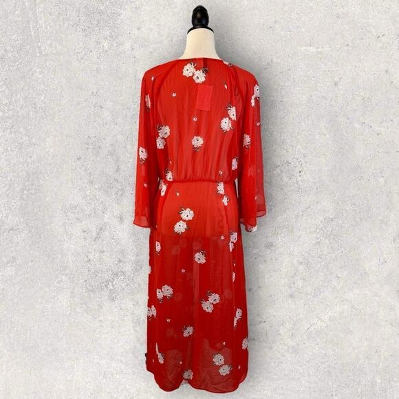 NWT Divided H&M Red Sheer Dress V-Neck Chiffon Floral Print Size 10 - Picture 3 of 11